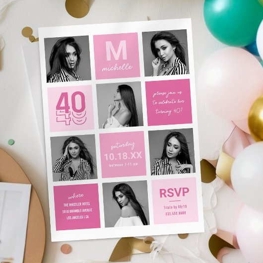 Fotocollage Modern Roze 40e Verjaardag Kaart