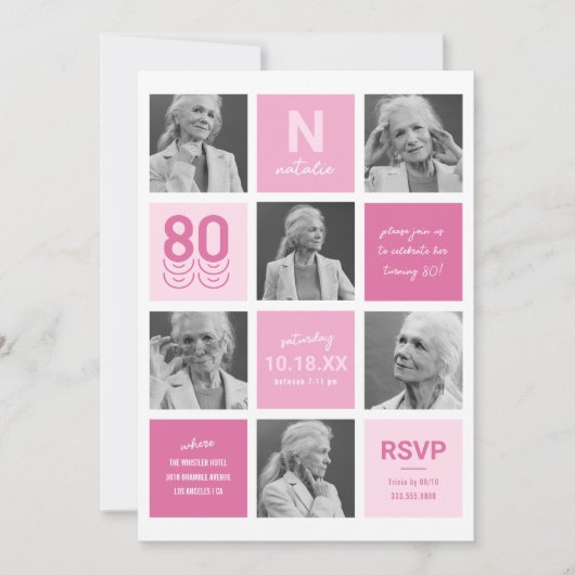 Fotocollage Modern Roze 80e verjaardag Kaart (Voorkant)