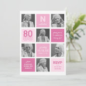 Fotocollage Modern Roze 80e verjaardag Kaart (Staand voorkant)
