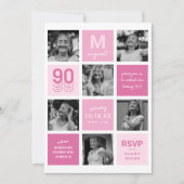 Fotocollage Modern Roze 90e verjaardag Kaart (Voorkant)