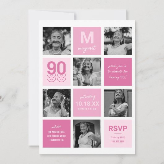 Fotocollage Modern Roze 90e verjaardag Kaart (Voorkant)