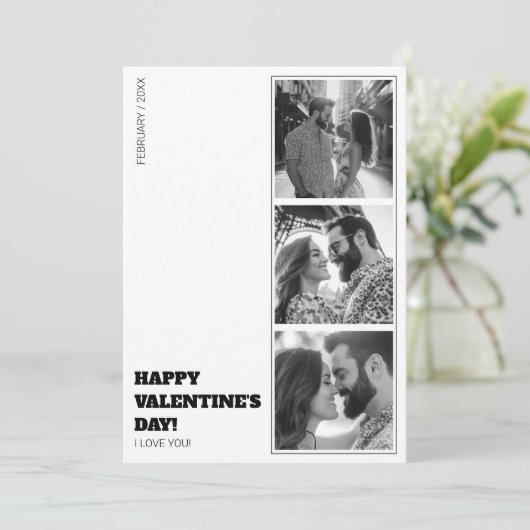 Fotocollage Modern Zwart-Wit Valentijn Feestdagenkaart (Staand voorkant)