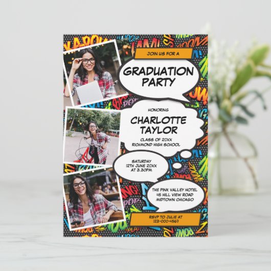 Fotocollage Moderne Plezierige Afstudeerfeest Kaart (Staand voorkant)