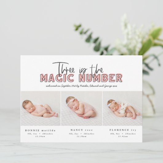 Fotocollage moderne tripletgeboorteaankondiging aankondiging (Staand voorkant)