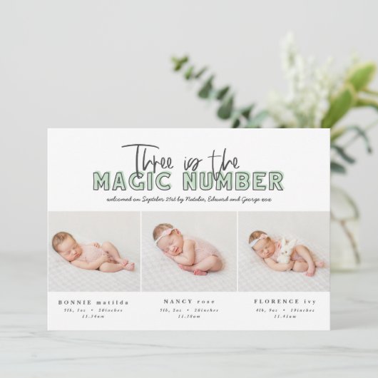 Fotocollage moderne tripletgeboorteaankondiging aankondiging (Staand voorkant)