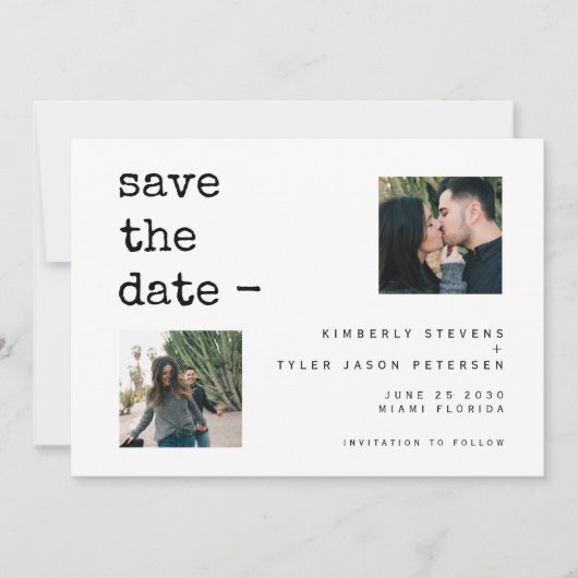 Fotocollage moderne typografie QR CODE bruiloft Save The Date (Voorkant)