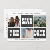 Fotocollage moderne typografie save date bruiloft aankondigingskaart (Voorkant / Achterkant)