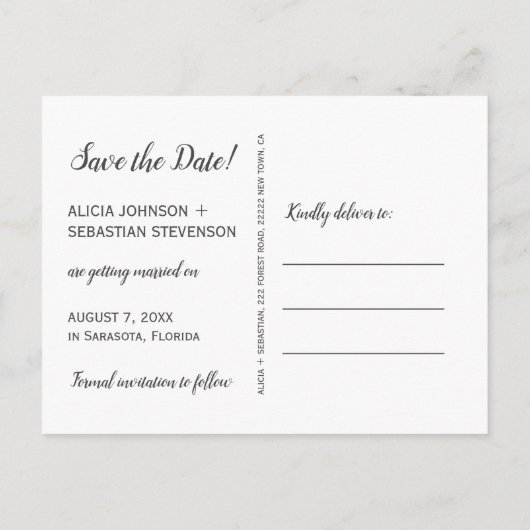 Fotocollage moderne typografie save date bruiloft aankondigingskaart (Achterkant)