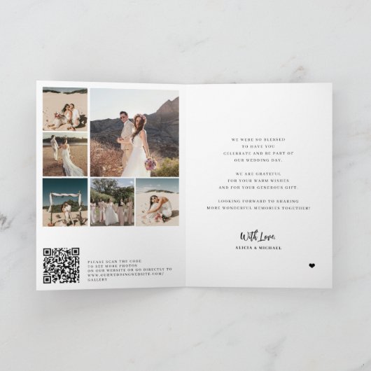 Fotocollage moderne zwart-wit bruiloft bedankkaart (Binnen)