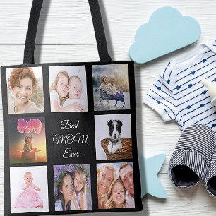 Fotocollage moeder zwart tote bag