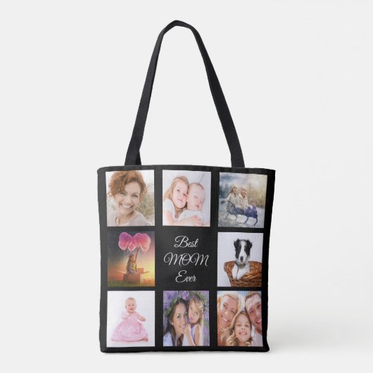 Fotocollage moeder zwart tote bag (Achterkant)