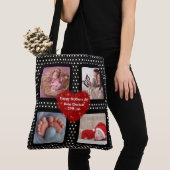 Fotocollage moeder zwarte polka dot rood hart tote bag (Dichtbij)