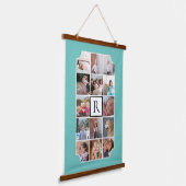 Fotocollage monogram gebogen hoeken blauwgroen hangend wandkleed (Gebogen)