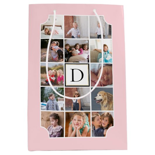 Fotocollage monogram gebogen hoeken knipperen roze medium cadeauzakje (Voorkant)