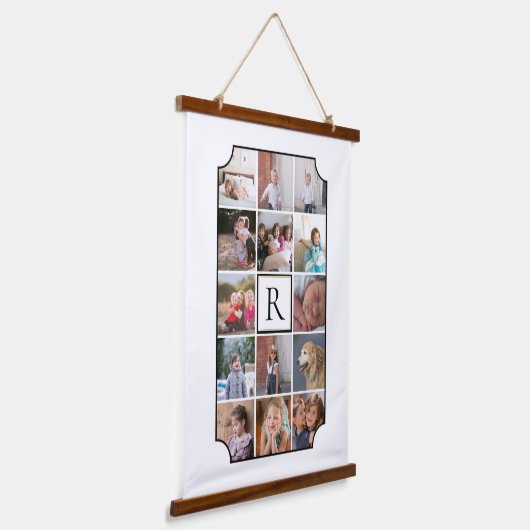 Fotocollage monogram gebogen hoeken wit hangend wandkleed (Gebogen)