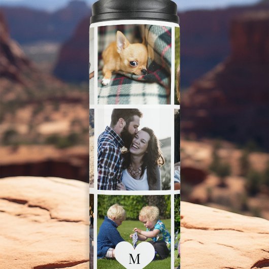 Fotocollage monogram gepersonaliseerd in moderne thermosbeker