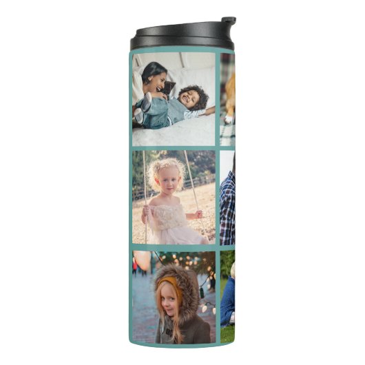 Fotocollage monogram gepersonaliseerd modern groen thermosbeker (Gedraaid links)