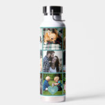 Fotocollage monogram gepersonaliseerd modern groen waterfles<br><div class="desc">Voeg 9 familie, kinderen, huisdieren of beste vrienden foto's en creëer uw eigen mooie collage grid waterfles met uw monogram naam initiaal in een groen hart. Eenvoudig te personaliseren met je eigen vierkante afbeeldingen en letter. Het kan een leuk doordacht souvenir cadeau zijn voor een familielid, vriend of collega op...</div>