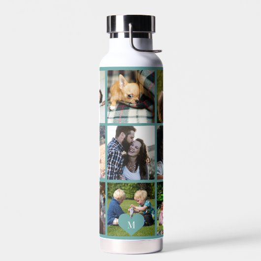 Fotocollage monogram gepersonaliseerd modern groen waterfles (Links)