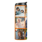 Fotocollage monogram gepersonaliseerd modern oranj thermosbeker (Gedraaid links)