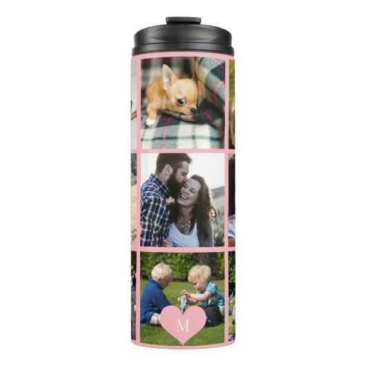 Fotocollage monogram gepersonaliseerd modern roze thermosbeker (Voorkant)