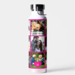 Fotocollage monogram gepersonaliseerd modern roze waterfles<br><div class="desc">Voeg 9 familie, kinderen, huisdieren of beste vrienden foto's en creëer uw eigen mooie collage grid waterfles met uw monogram naam initiaal in een hete roze hart. Eenvoudig te personaliseren met je eigen vierkante afbeeldingen en letter. Het kan een leuk doordacht souvenir cadeau zijn voor een familielid, vriend of collega...</div>