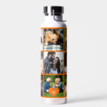 Fotocollage monogram gepersonaliseerd modern sinaa waterfles<br><div class="desc">Voeg 9 familie, kinderen, huisdieren of beste vrienden foto's en creëer uw eigen mooie collage grid waterfles met uw monogram naam initiaal in een oranje hart. Eenvoudig te personaliseren met je eigen vierkante afbeeldingen en letter. Het kan een leuk doordacht souvenir cadeau zijn voor een familielid, vriend of collega op...</div>