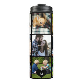 Fotocollage monogram gepersonaliseerd modern zwart thermosbeker
