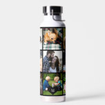 Fotocollage monogram gepersonaliseerd modern zwart waterfles<br><div class="desc">Voeg 9 familie, kinderen, huisdieren of beste vrienden foto's en creëer uw eigen mooie collage grid waterfles met uw monogram naam initiaal in een zwart hart. Eenvoudig te personaliseren met je eigen vierkante afbeeldingen en letter. Het kan een leuk doordacht souvenir cadeau zijn voor een familielid, vriend of collega op...</div>