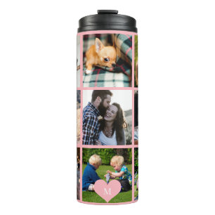 Fotocollage monogram gepersonaliseerde moderne blu thermosbeker