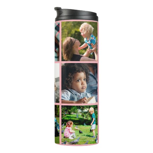 Fotocollage monogram gepersonaliseerde moderne blu thermosbeker (Geroteerd rechts)