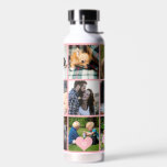 Fotocollage monogram gepersonaliseerde moderne blu waterfles<br><div class="desc">Voeg 9 familie, kinderen, huisdieren of beste vrienden foto's en creëer uw eigen mooie collage grid waterfles met uw monogram naam initiaal in een lichtroze hart. Eenvoudig te personaliseren met je eigen vierkante afbeeldingen en letter. Het kan een leuk doordacht souvenir cadeau zijn voor een familielid, vriend of collega op...</div>