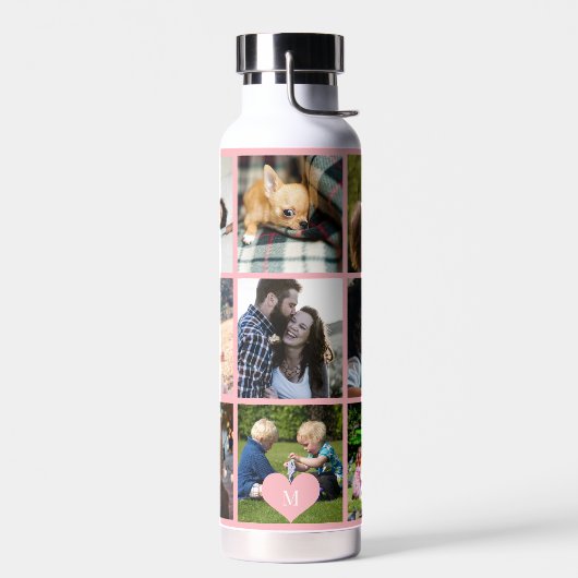 Fotocollage monogram gepersonaliseerde moderne blu waterfles (Links)