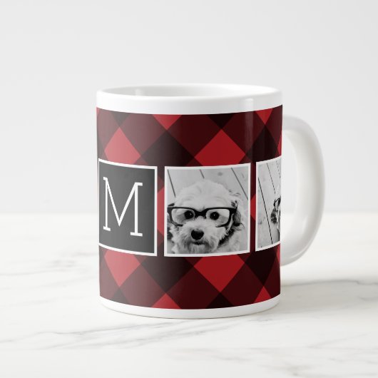 Fotocollage - Monogram Red Black Buffalo Pset Grote Koffiekop (Voorkant rechts)