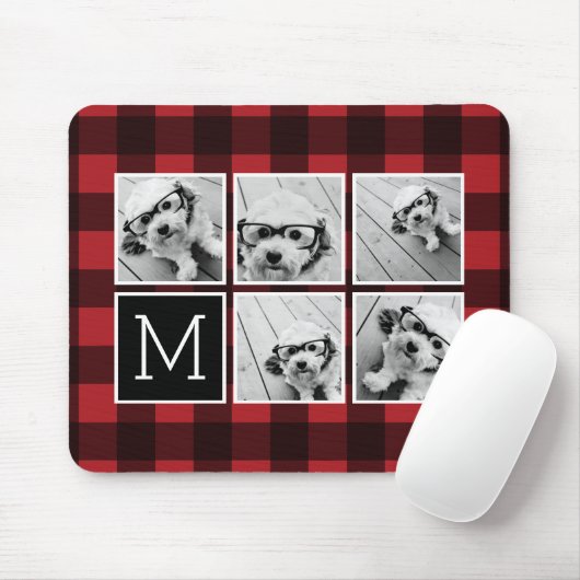 Fotocollage - Monogram Red Black Buffalo Pset Muismat (Met muis)