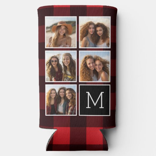 Fotocollage - Monogram Red Black Buffalo Pset Seltzer Blikjeskoeler (Achterkant)