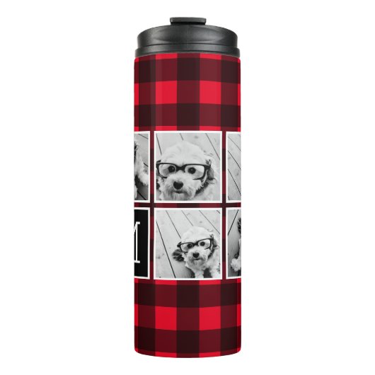 Fotocollage - Monogram Red Black Buffalo Pset Thermosbeker (Voorkant)
