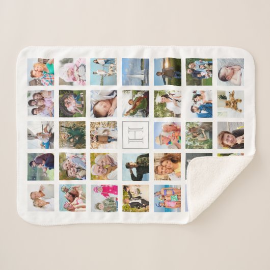 Fotocollage Monogram Wit Grijs Sherpa Deken (Voorkant (horizontaal))