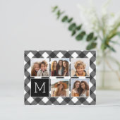 Fotocollage - Monogram Wit Zwart Buffalo Plaid Briefkaart (Staand voorkant)