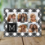 Fotocollage - Monogram Wit Zwart Buffalo Plaid Briefkaart<br><div class="desc">Achtergrond bevat een optionele manly check Pattern - Gebruik vijf Instagram vierkante foto's of echt elk afbeelding om een uniek en persoonlijk cadeau te creëer. Als u de afbeeldingen moet aanpassen,  klikt u op het gereedschap Aanpassen om wijzigingen aan te brengen.</div>