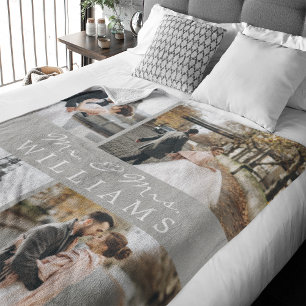 Fotocollage Mr & Mrs Pas getrouwd Monogram Grijs Fleece Deken