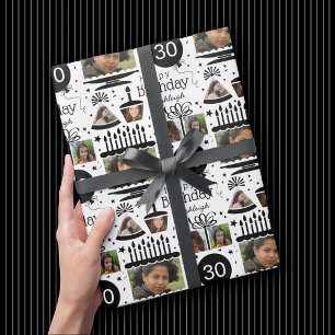 Fotocollage naam 30e verjaardag inpakpapier