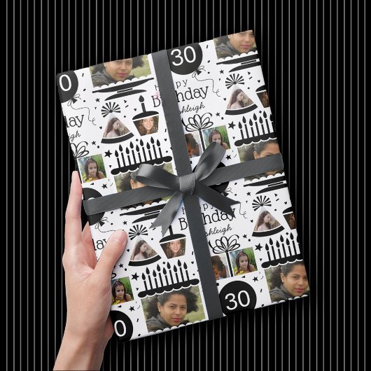 Fotocollage naam 30e verjaardag inpakpapier