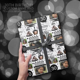 Fotocollage naam 30e verjaardag inpakpapier