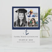 Fotocollage Nautical Navy Blue Anchor afstuderen Aankondiging (Staand voorkant)