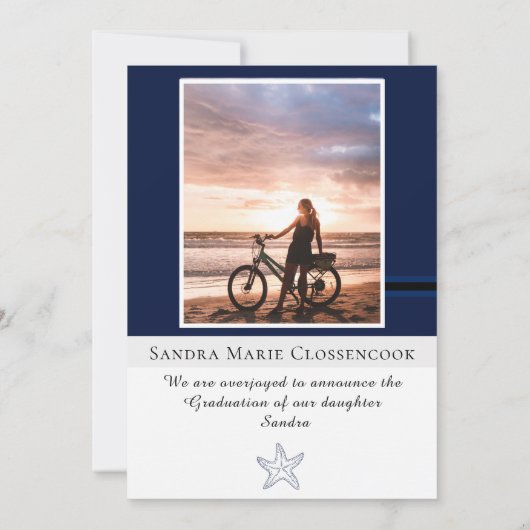 Fotocollage Nautical Navy Blue Zeesterren afstuder Aankondiging (Achterkant)