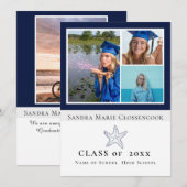 Fotocollage Nautical Navy Blue Zeesterren afstuder Aankondiging (Voorkant / Achterkant)