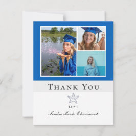 Fotocollage Nautical Navy Blue Zeesterren afstuder Bedankkaart