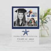 Fotocollage Nautical Starfish Navy afstuderen Aankondiging (Staand voorkant)