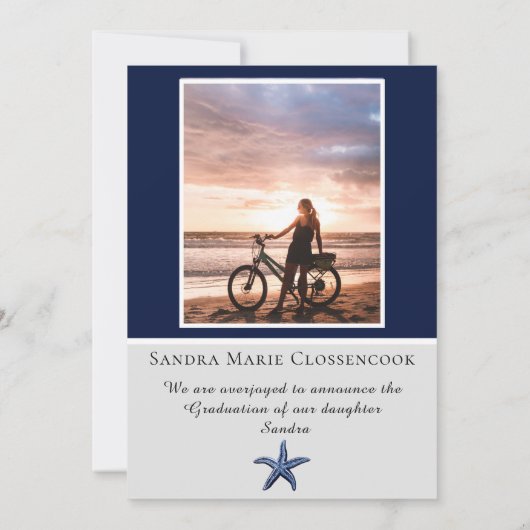 Fotocollage Nautical Starfish Navy afstuderen Aankondiging (Achterkant)